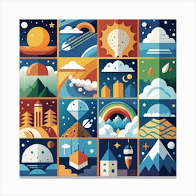 Set Of Colorful Flat Design Weather Icons Canvas Print