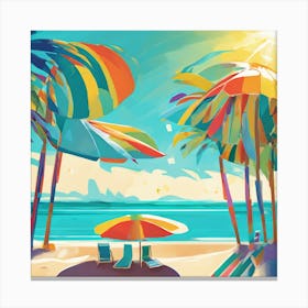 Sunlit Serenity Digital Painting Of Summer Lines On A Sandy Beach, Bathed In Gentle Sun Rays (6) Canvas Print