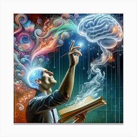 Man With A Book And Brain Canvas Print