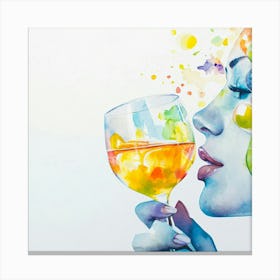 Watercolor Of A Woman Drinking Wine Canvas Print