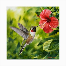 Enchanting Hummingbird: A Vibrant Garden Scene 5 Canvas Print