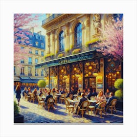 Paris Cafe.Cafe in Paris. spring season. Passersby. The beauty of the place. Oil colors.1 Canvas Print