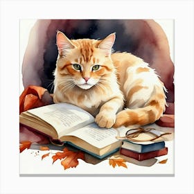 Cat Reading A Book Canvas Print