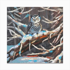Owl in a winter pine forest Canvas Print