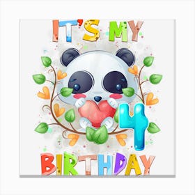 Kids 4th Birthday Cute Panda 4 Years Old Boys Girlsns Canvas Print