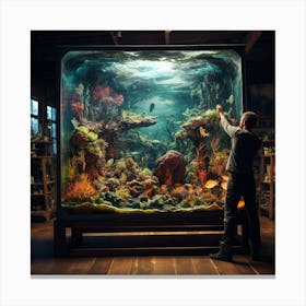 Man Looking At An Aquarium 1 Canvas Print