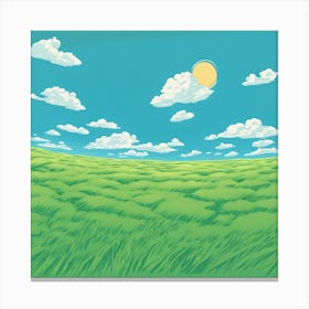 Grassy Field With Clouds Canvas Print