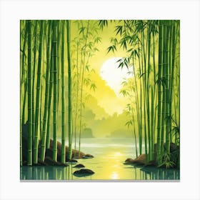 A Stream In A Bamboo Forest At Sun Rise Square Composition 357 Canvas Print