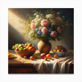 Still Life With Fruits And Flowers Canvas Print