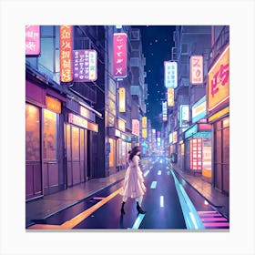 Girl Walking Down A Street 1 Canvas Print