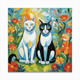 Cats In The Garden 4 Canvas Print