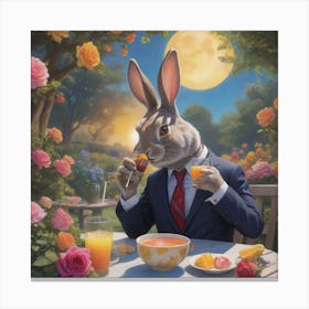 Rabbit At The Table Canvas Print