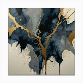 Gold And Blue Abstract Painting Canvas Print