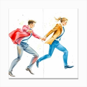 Two People Running Canvas Print