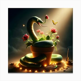 A Slithering Snake With A Flower Pot That Glows 4 Canvas Print