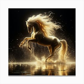 Golden Horse Running In Water 2 Canvas Print