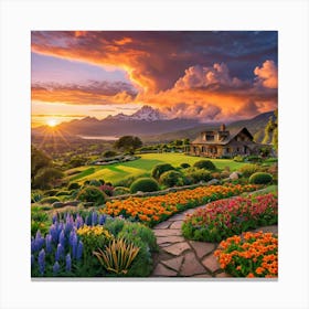 Sunset In The Garden Canvas Print