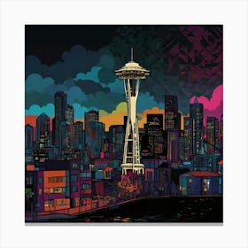 Seattle Skyline At Night Canvas Print