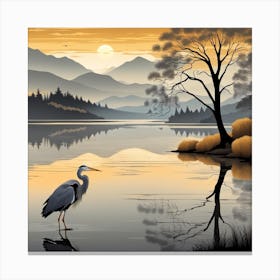 Heron At The Lake Canvas Print