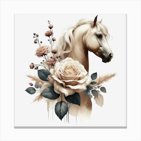 Horse With Roses Canvas Print