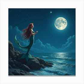 A Beautiful Mermaid Singing On A Rocky Shore Under A Starlit Sky 1 Canvas Print