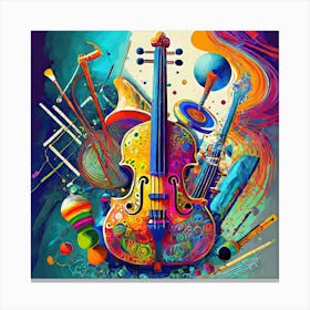 Violin And Musical Instruments Canvas Print