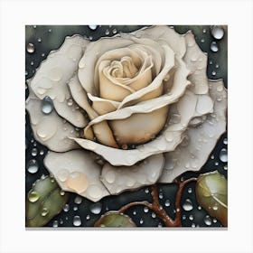 White Rose With Raindrops Canvas Print