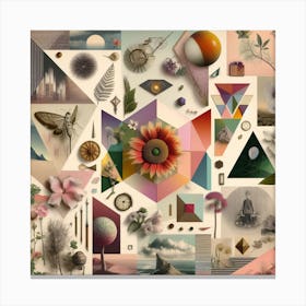 Pastel Geometry: A Whimsical Wall Art with Geometric Shapes and Botanical Elements Canvas Print