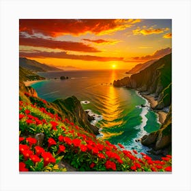 Sunset With Flowers Canvas Print