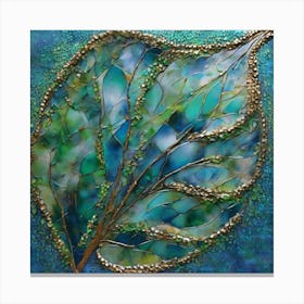 Fan of green-blue transparent leaves 8 Canvas Print