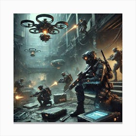 A Sci Fi Action Scene Illustrating Guerrilla Tact Canvas Print