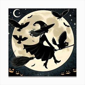 A Image Of A Witch Flying In Front Of The Moon 2 Canvas Print