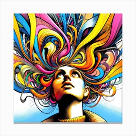Woman With Colourful Abstract Flamboyant Hair Canvas Print