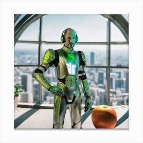 Robot With Apple Canvas Print