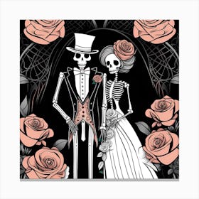 Day Of The Dead Wedding skeleton whimsical minimalistic line art 1 Canvas Print