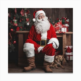 Santa Claus With Dog Canvas Print