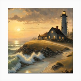 Lighthouse At Sunset 10 Canvas Print