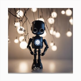 Porcelain And Hammered Matt Black Android Marionette Showing Cracked Inner Working, Tiny White Flowe (2) Canvas Print