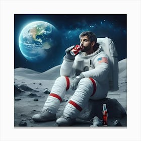 A Realistic Image Of A Man Drinking A Coke On The Moon 2 Canvas Print