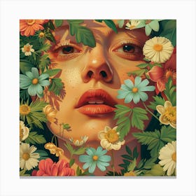 Girl Surrounded By Flowers Canvas Print