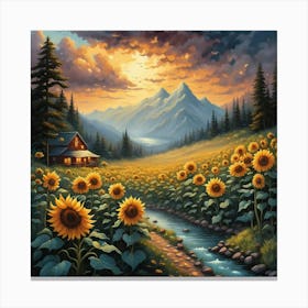 Sunflowers At Sunset Canvas Print