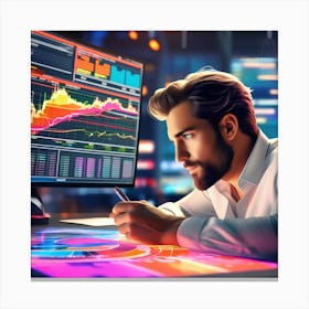 Businessman Looking At Computer Screen Canvas Print