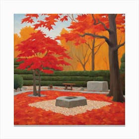 Japanese Zen Garden During Autumn Style of David Hockney 1 Canvas Print