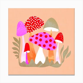 Mushroom Friends all shapes and sizes Pink Red Peach fuzz Canvas Print