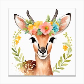 Floral Baby Antelope Nursery Illustration (44) Canvas Print