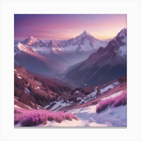 Snowy Mountains At Sunset Paintings Art Print Canvas Print