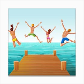 People Jumping At The Beach Canvas Print