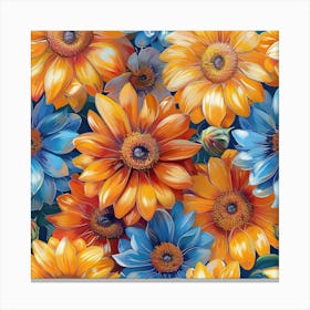 Blue And Orange Flowers Canvas Print