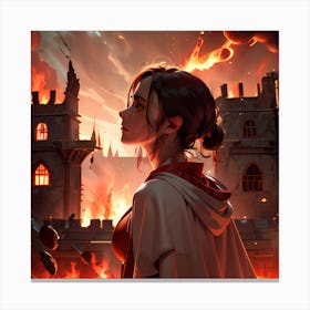 Girl Standing In Front Of A Castle all is lost Canvas Print