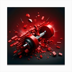 Red Barbell Breaking Through Brick Wall Canvas Print